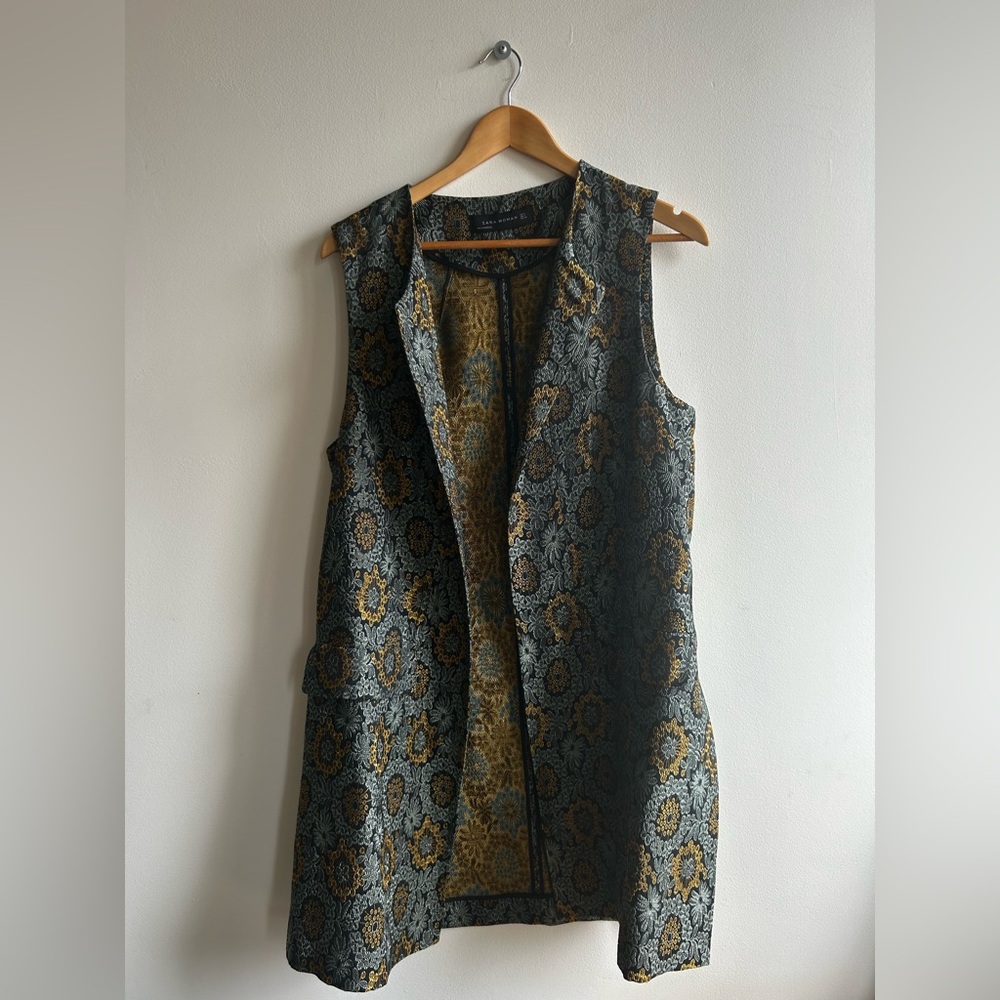 Zara Woman Brocade Long Vest - Size S